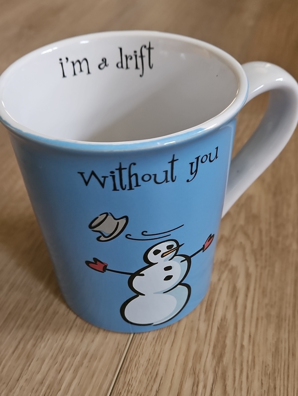 Snowman Ceramic Mug  "I Am A Drift Without You" Blue & White Gibson Max & Lucy
